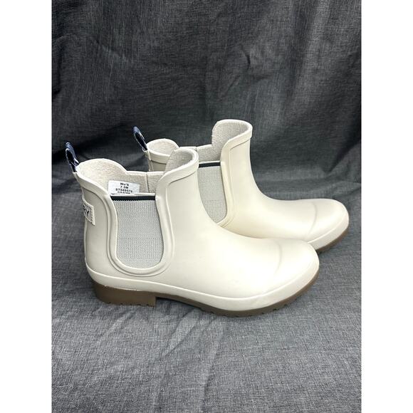 Women's Sperry Walker Chelsea Nautical Rain Boots Cream Off White - Picture 1 of 5